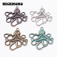 2021 new fashion 2pcsbag 5557mm zinc alloy antique green metal big octopus charms pendants for diy earring jewelry accessories