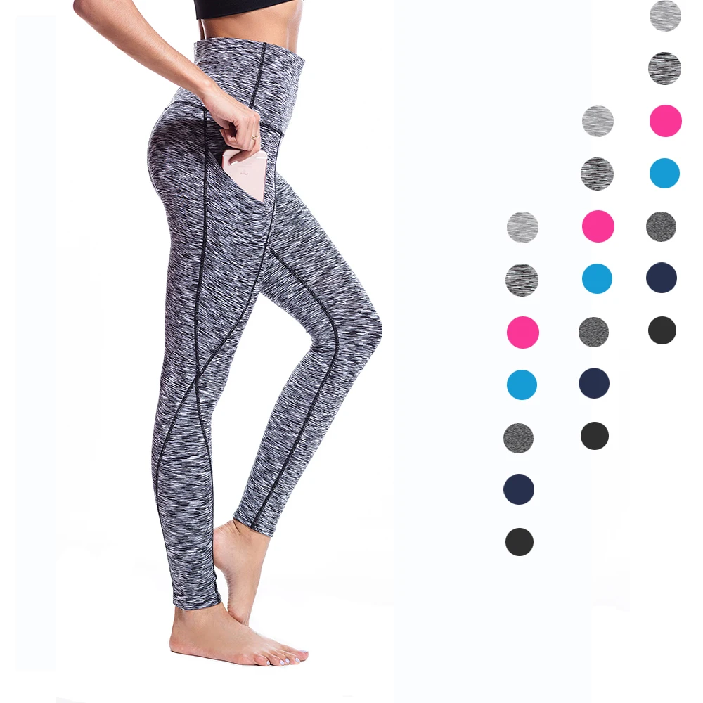 Женские леггинсы с карманами EC.MS штаны для йоги высокой талией Корректирующее