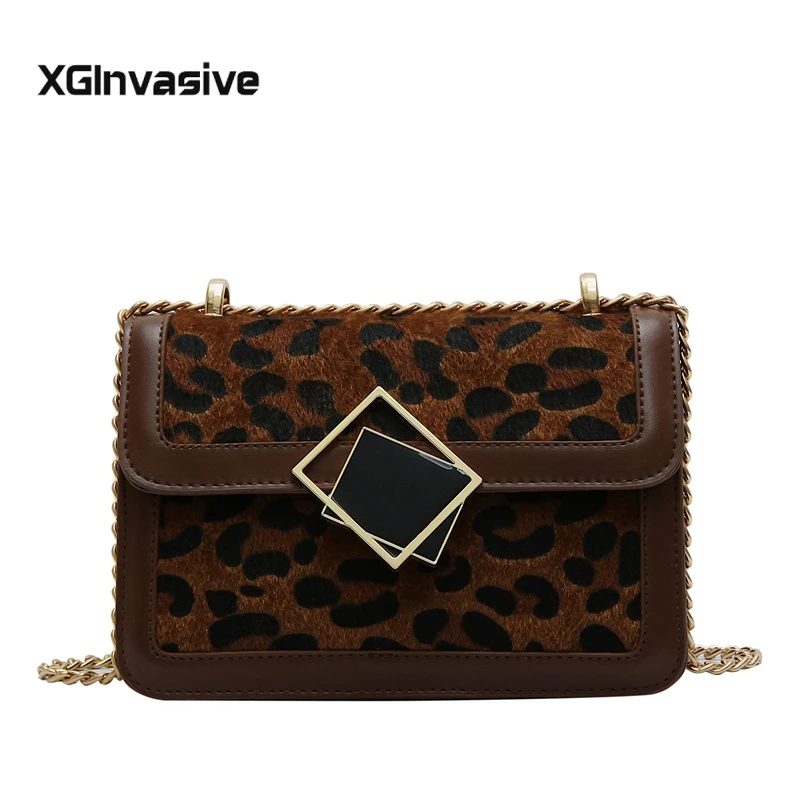 

Winter Leopard Leather Crossbody Bags For Women 2019 Designer Lock Shoulder Messenger Bag Small Chain Handbags and Purses