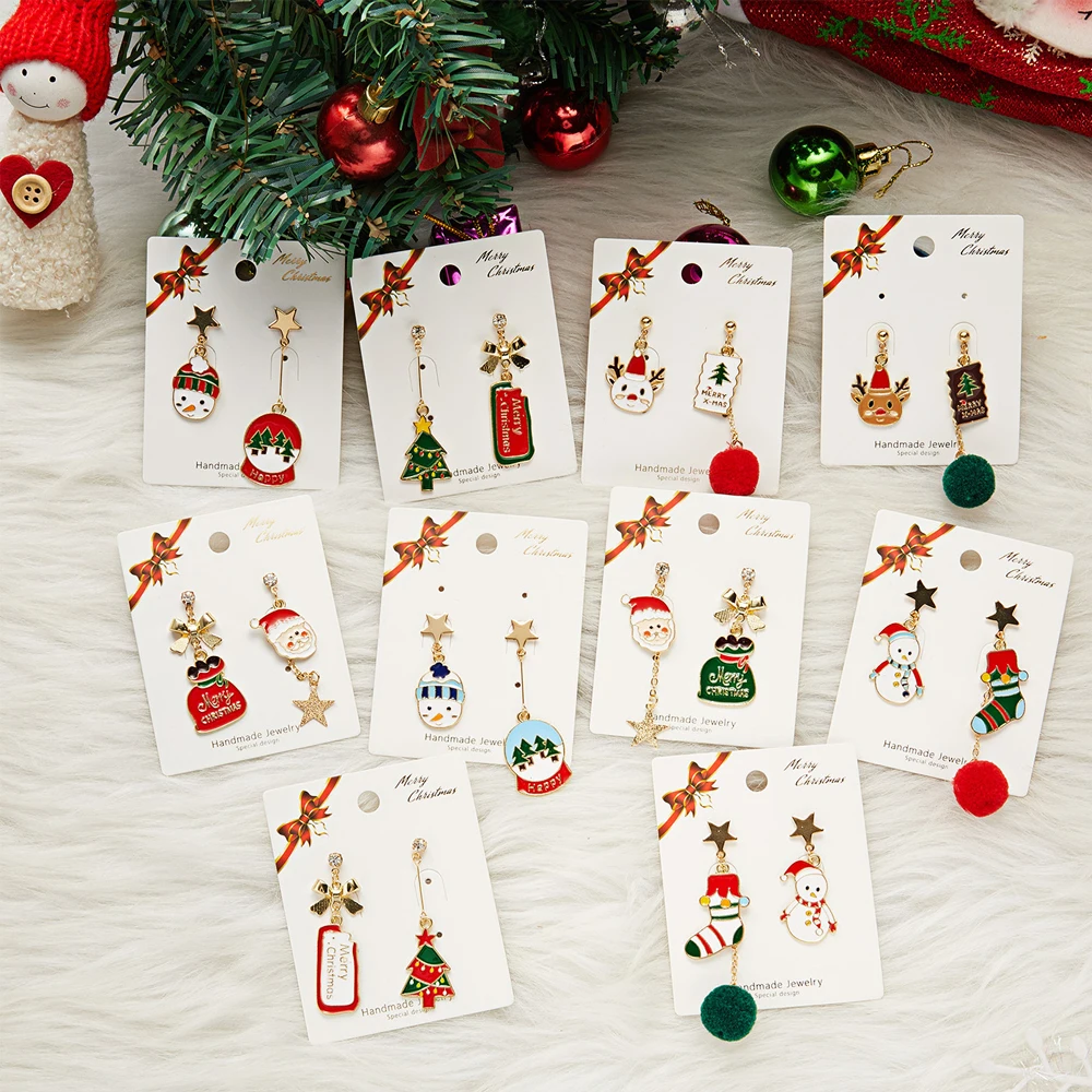 

Creative Design Christmas Earrings Asymmetrical Stud Earrings for Women Christmas Tree Bow AB Style Girl Jewelry Friendship Gift