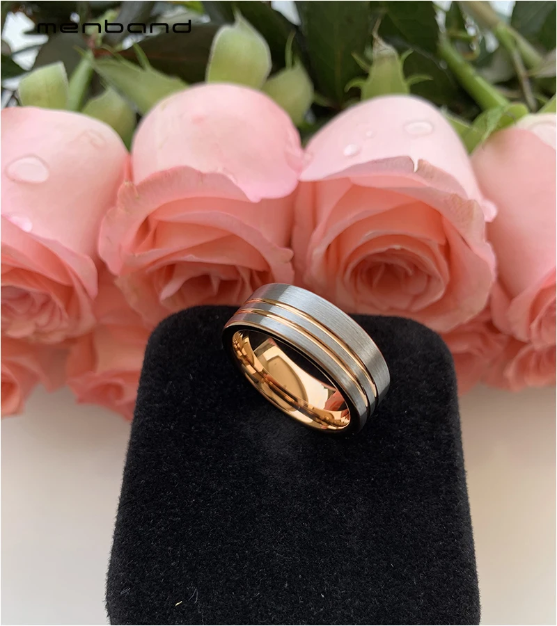 Tungsten обручальное кольцо из розового золота для мужчин и женщин с канавками