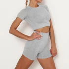 Женский бесшовный спортивный костюм, комплект из бюстгальтера и спортивных шорт с высокой талией, для занятий в спортзале, для занятий фитнесом, на весну-осень, 2019