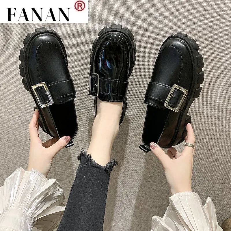 

Casual Woman Shoe British Style All-Match Round Toe Loafers With Fur Oxfords Modis Clogs Platform Female Footwear New Preppy Sli