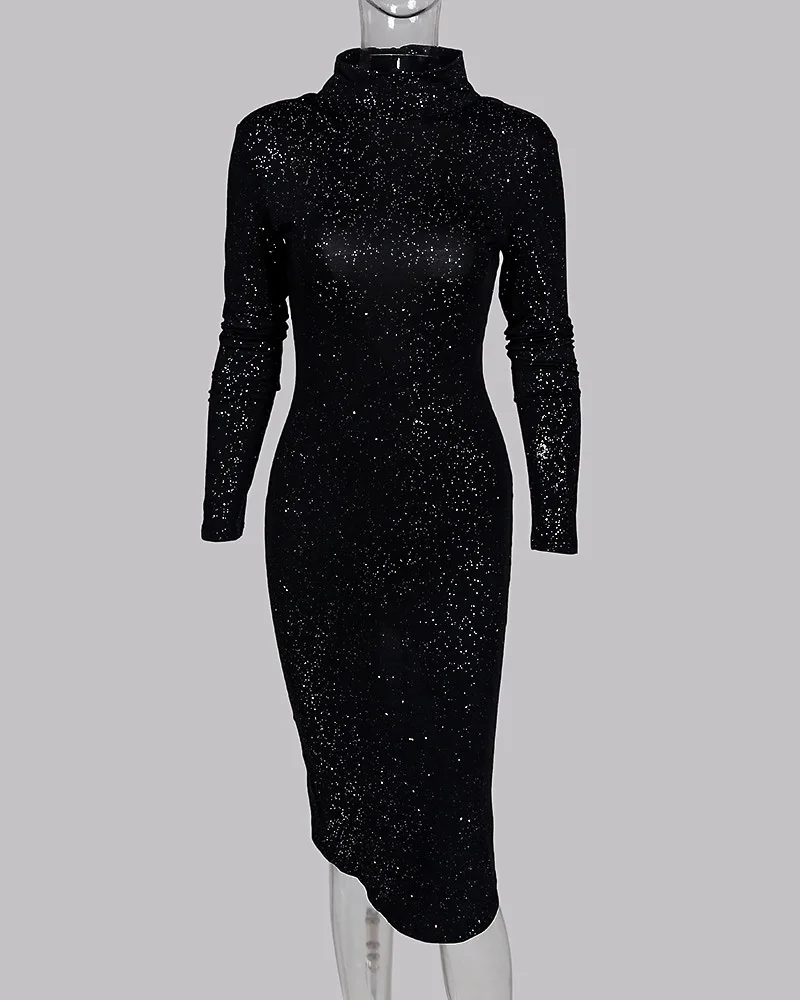 Блестящее облегающее платье с вырезом на спине рюшами разрезом для женщин