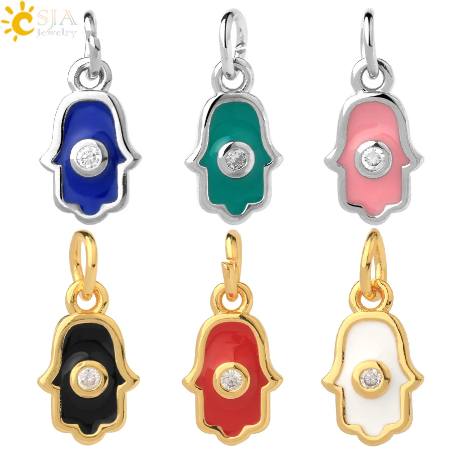 

CSJA Turkish Hamsa Lucky Hand Gold Silver Color Charms for Bracelet Jewelry Making Copper Metal Pendant Craft Accessories S660