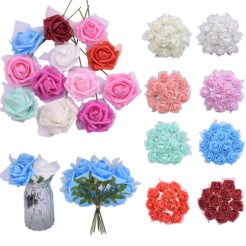 

Cheap 7CM Foam Rose Bouquets Peach White Artificial Rose for Wedding Party Decoration Home Decorating Fake Flowers 10/20pcs