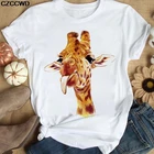 2020 летняя забавная Милая повседневная женская футболка с мультяшным принтом жирафа желтая футболка с коротким рукавом в стиле Харадзюку Модные свободные женские футболки