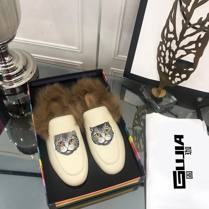 Итальянские зимние женские повседневные туфли из кроличьего меха новинка 2020