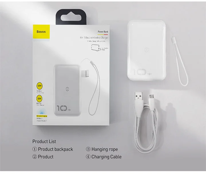 Baseus 10000mAh пауэр банк 10W QI беспроводная зарядка устройство и 18W проводное быстрое зарядное устройство PD+ QC3.0 повербанк для iPhone samsung huawei
