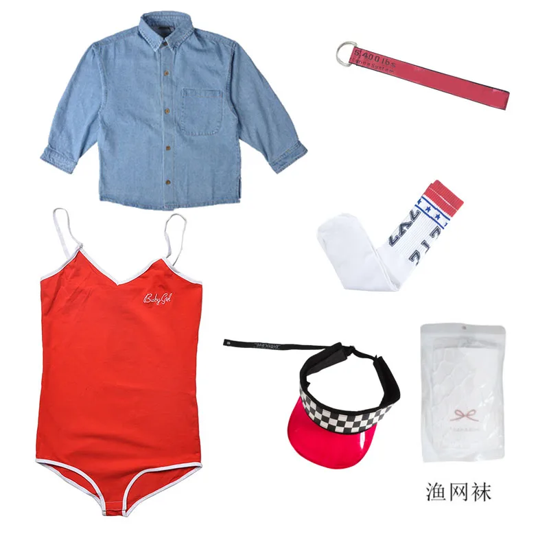 blue set Детская одежда в стиле хип-хоп для девочек; красный комбинезон; джинсовая куртка; одежда для сцены; костюмы для джазовых танцев; одежда для выступлений в уличном стиле; DQS2693 - Цвет: blue set