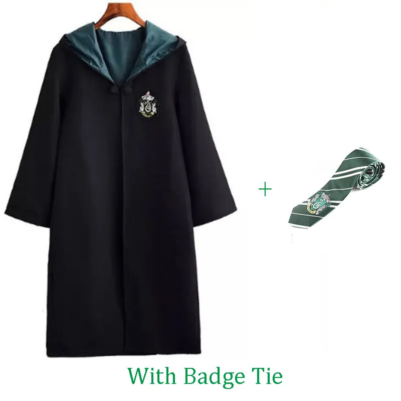 Slytherin Badge Tie Костюмы для косплея, костюмы Поттера, волшебный халат, плащ, костюм Хогвартс, Униформа, плащ Гриффиндор Слизерин, Рейвенкло, хаффлпуф, Хэллоуин - Цвет: Slytherin Badge Tie