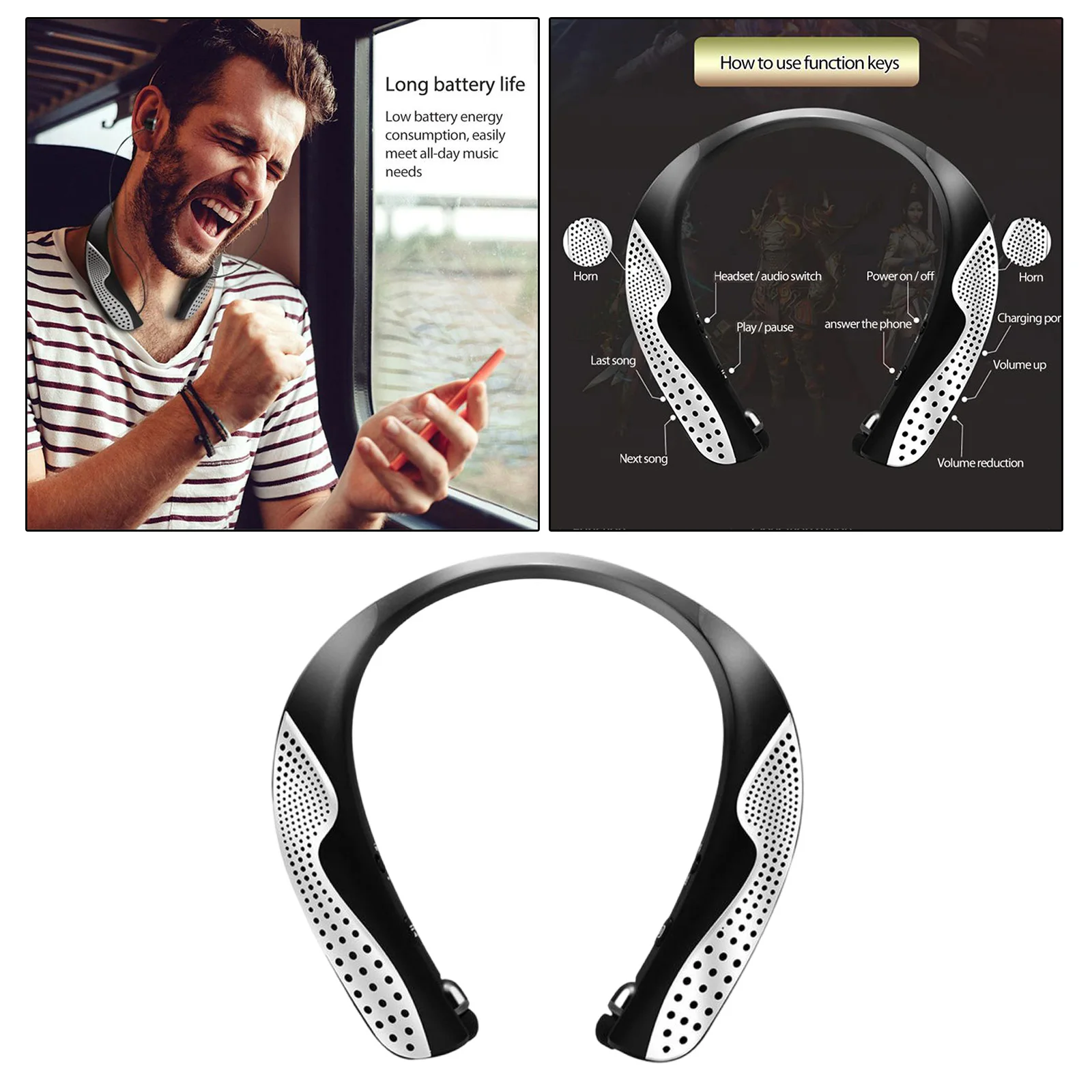 

Portable Wearable Wireless Speaker Bluetooth 5.0 W/Retractable Earbuds