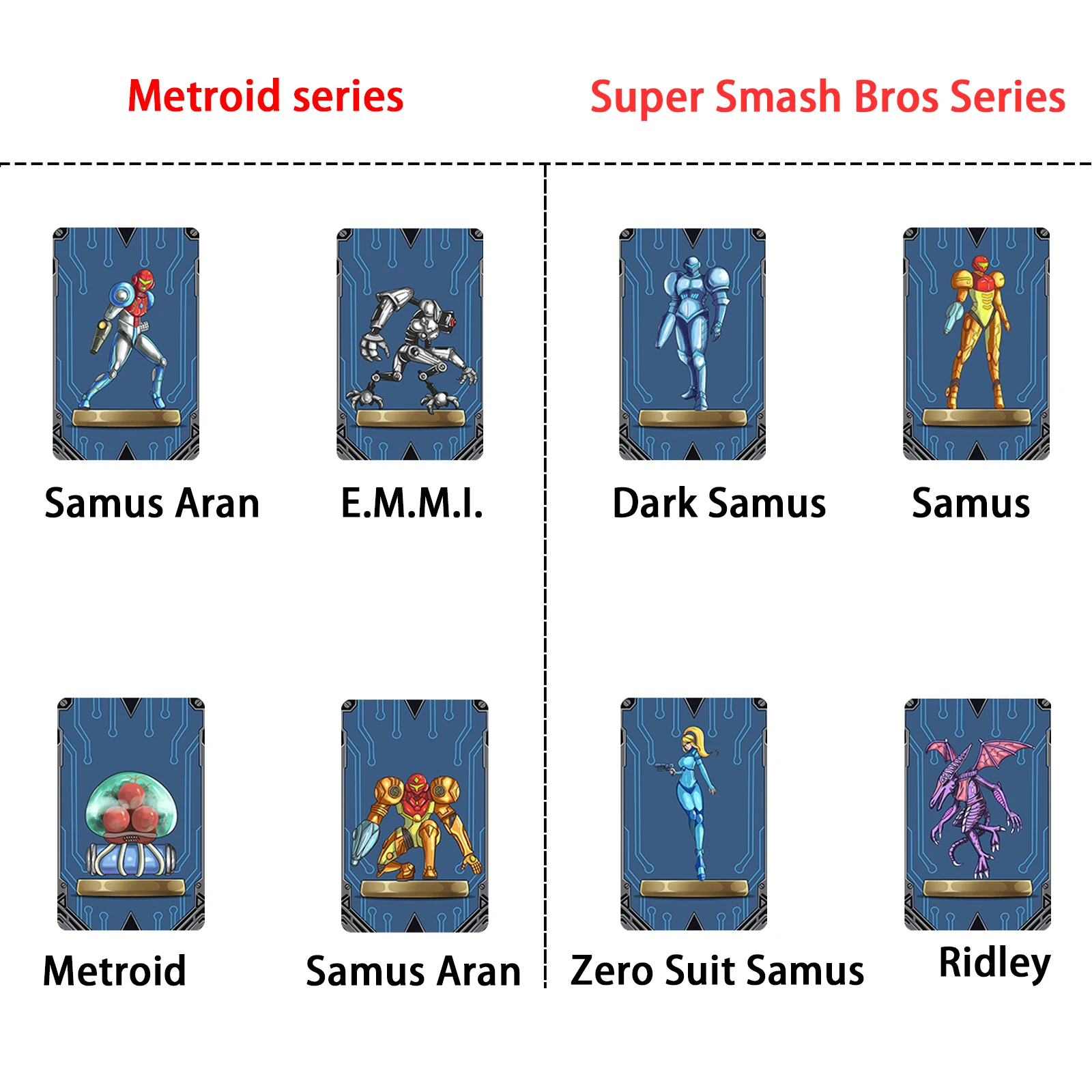 

8PCS New Metroid-Dread Series Samus Aran E.M.M.I Amiibo-Card for Nintendo Switch OLED Lite
