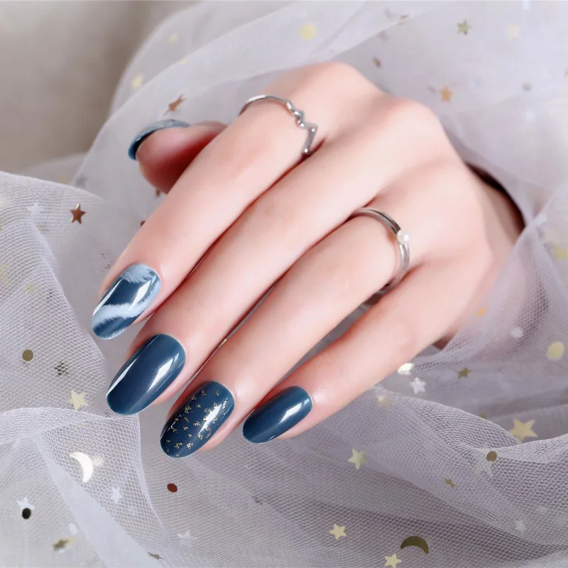 Женщины DIY Мода ногтей советы с клеем летом пляж накладные ногти девушки индивидуальность блестящая Звезда и Луна дизайн поддельные ногти - Цвет: style3