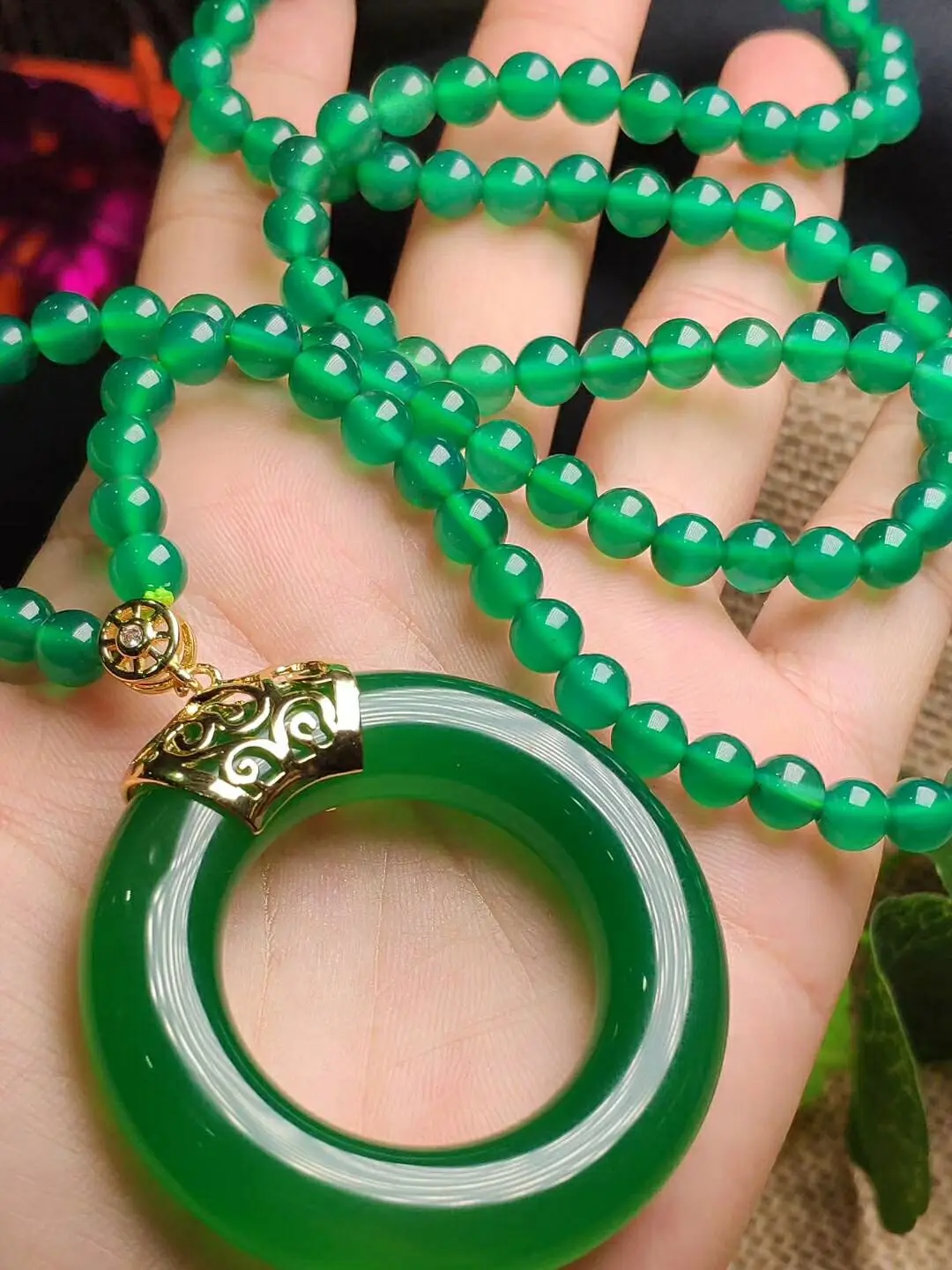 

LETSFUN S925 silver inlaid Natural Green Jade Pendant Necklace Sweater Chain Fashion Ornaments