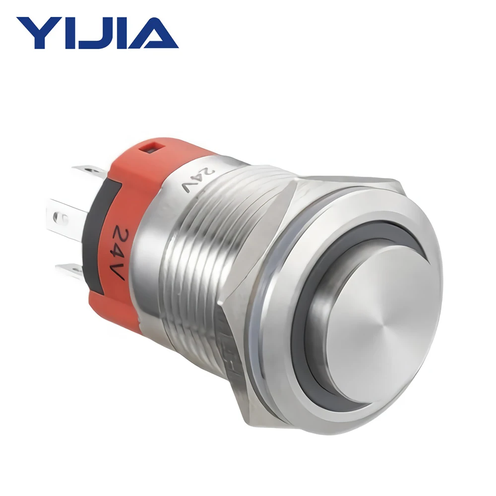 

19mm Self-Reset Push Button Switch High Head Stainless Steel 12V LED for 3/4'' Mounting Hole Plug GQ19BH-11E/S