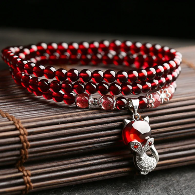 

Natural real Burgundy crystal Garnet good luck feng shui Women's Bracelet with S925 Silver Jewelry Gift