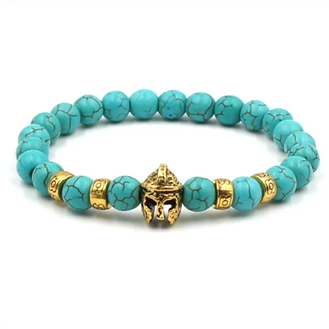 Мужской Спартанский шлем Браслеты Золотой Агат вулканический камень шарик