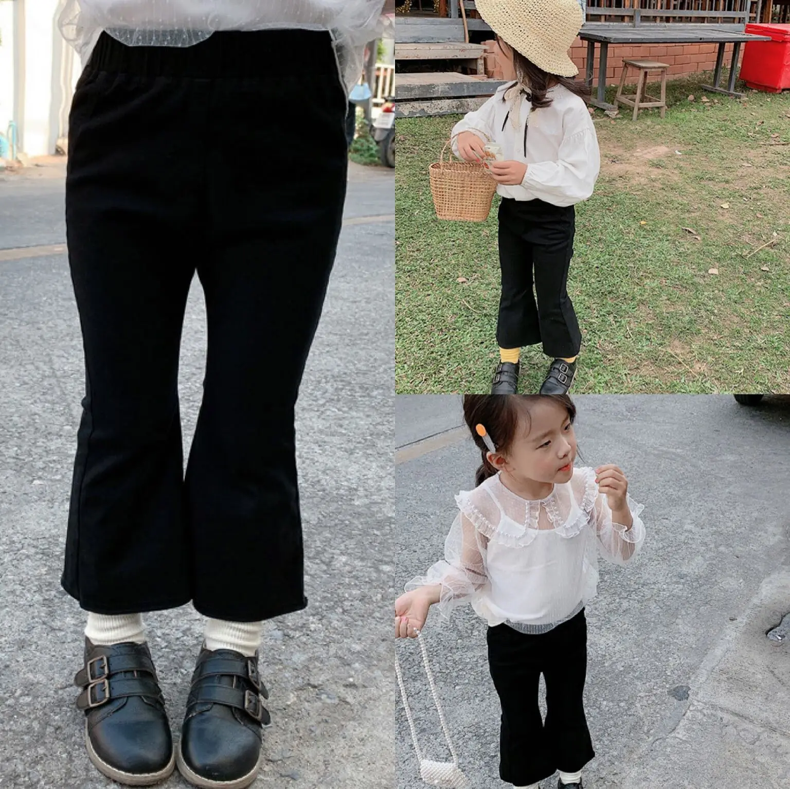

3 4 5 6 7 8 Years Baby Girls Flare Pants Spring Autumn New Kids Baby Trousers High Waist Fashion Black Boot Cut Pants For Girls