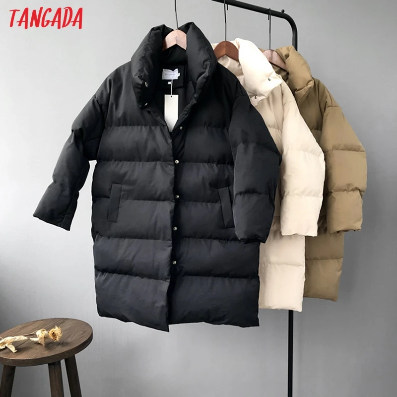 Tangada, Женские однотонные Длинные парки большого размера, толстые, с длинным рукавом, на пуговицах, с карманами, женское теплое корейское зимнее пальто, модное ATC02