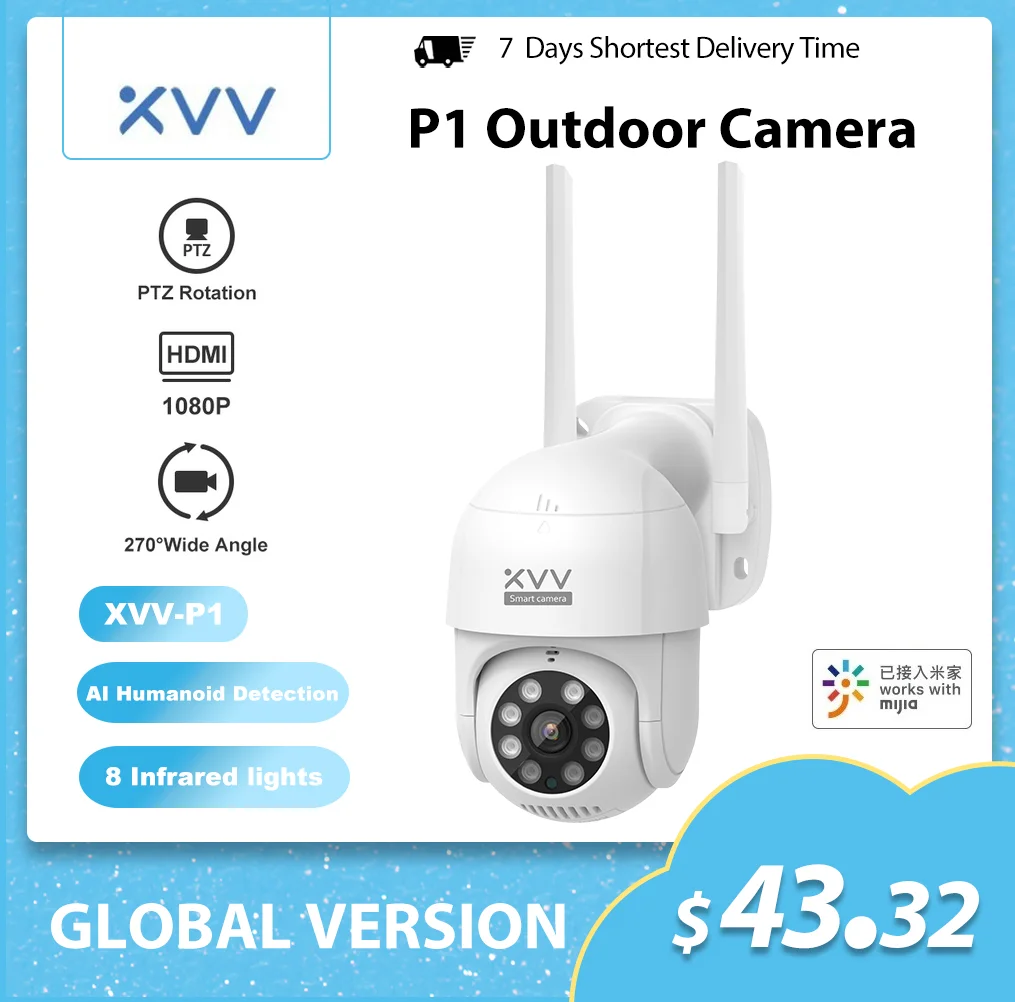 Наружная камера Xiaovv P1 1080P 270 PTZ вращающаяся Wi-Fi Веб-камера с человекоидным