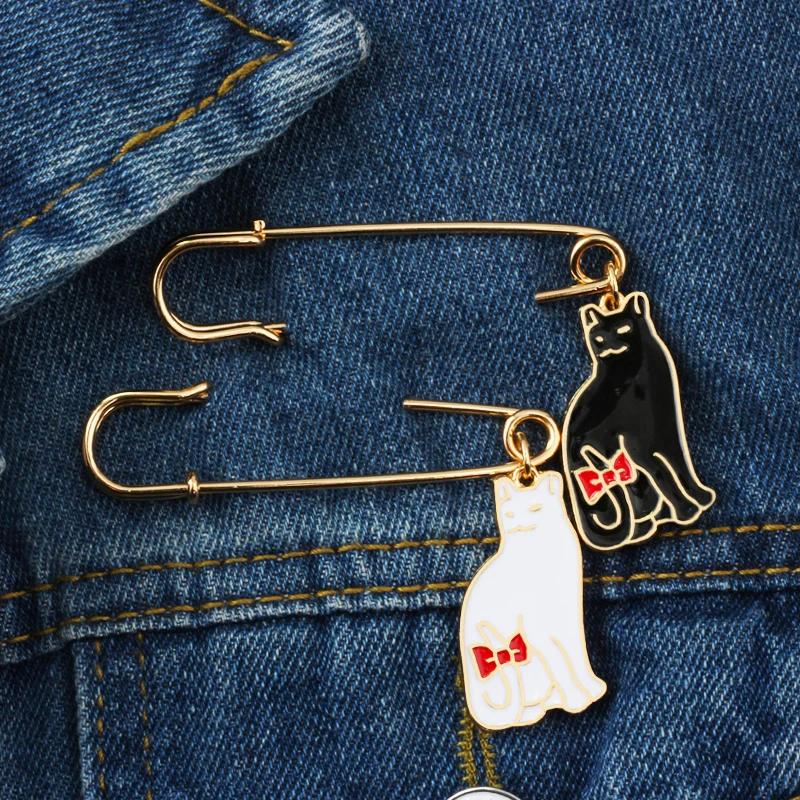 Большой размер кулон Шарм хиджаб булавки пары черный белый кот животное брошь