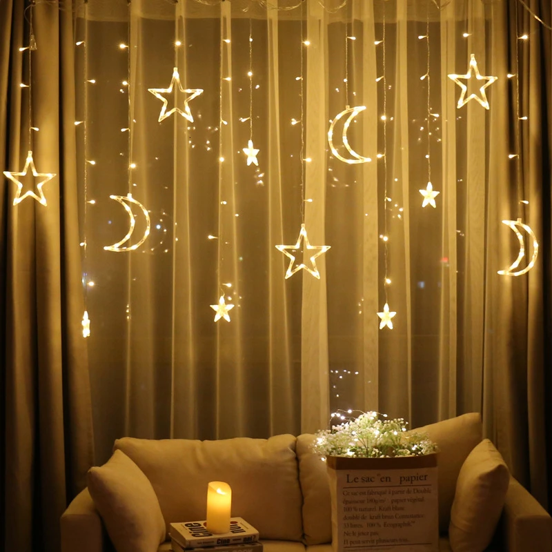 137inch Moon Star Lamp LED String Ins Christmas Birthday Lights Party Decoration Holiday Curtain Wedding Neon | Освещение