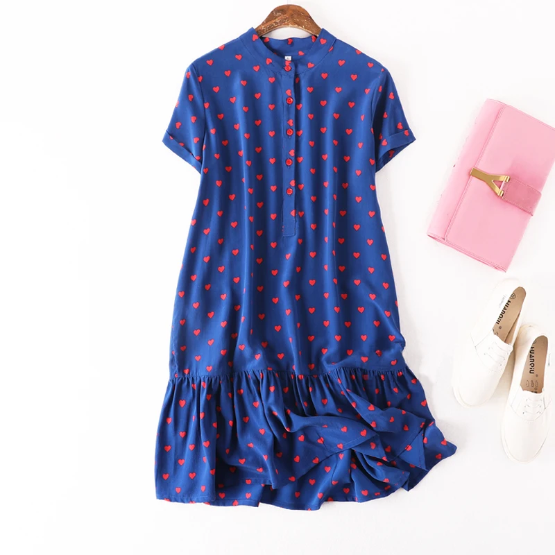 Женское шелковое платье с принтом сердечек лето 2021|Женские платья| |