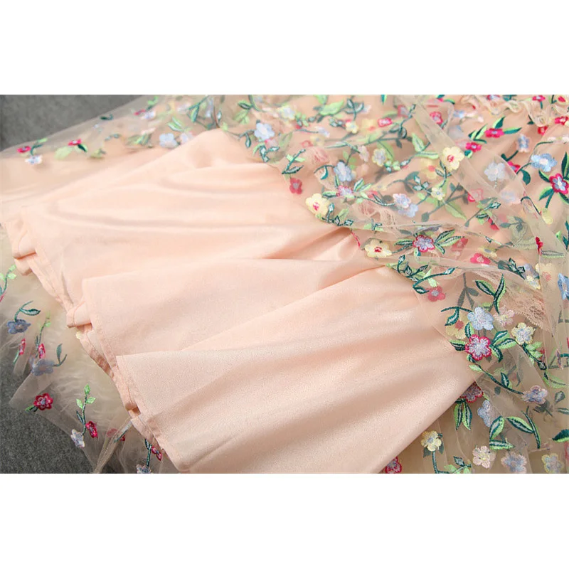 

2020 Designer Runway High Quality Women Fashion Flare Sleeve Floral Embroidery Summer Maxi Lace Dress Long Party Vestidos