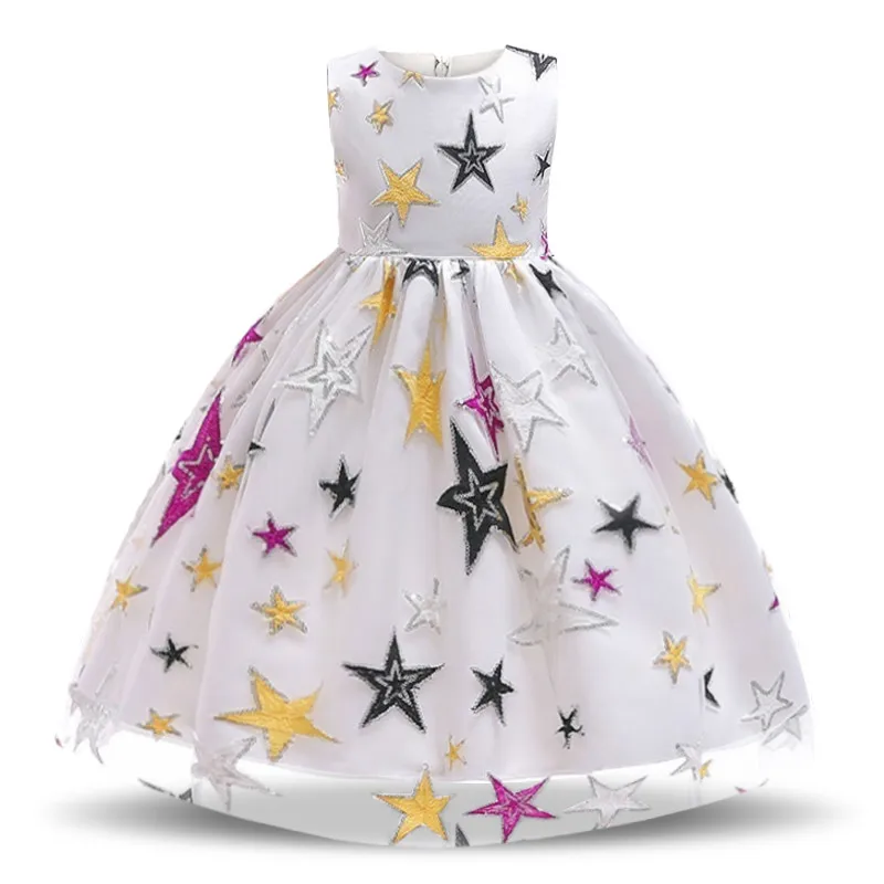 Baby Girls Dress For Formal Party Dresses Kids Princess Christmas Ball Bling Stars White Black Children Clothing 10T | Детская одежда и
