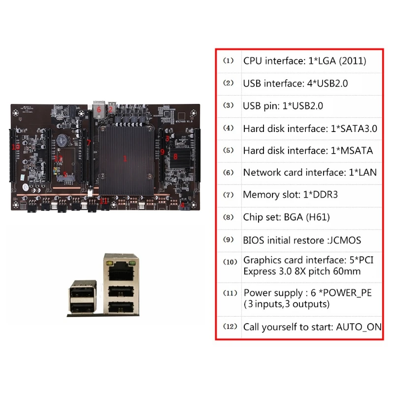 X79 H61 добыча материнская плата LGA 2011 Процессор гнездо 5 PCI Express 3 0 X8 Слоты Поддержка