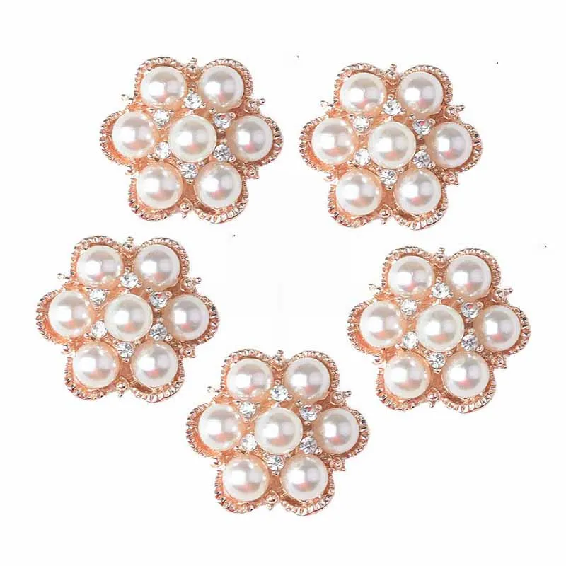 

5pcs 21*24mm Alloy Pearl Flower Rhinestone Button DIY Craft Gold Metal Sewing Decorative Clothing Accessory Bow Hair Handmake