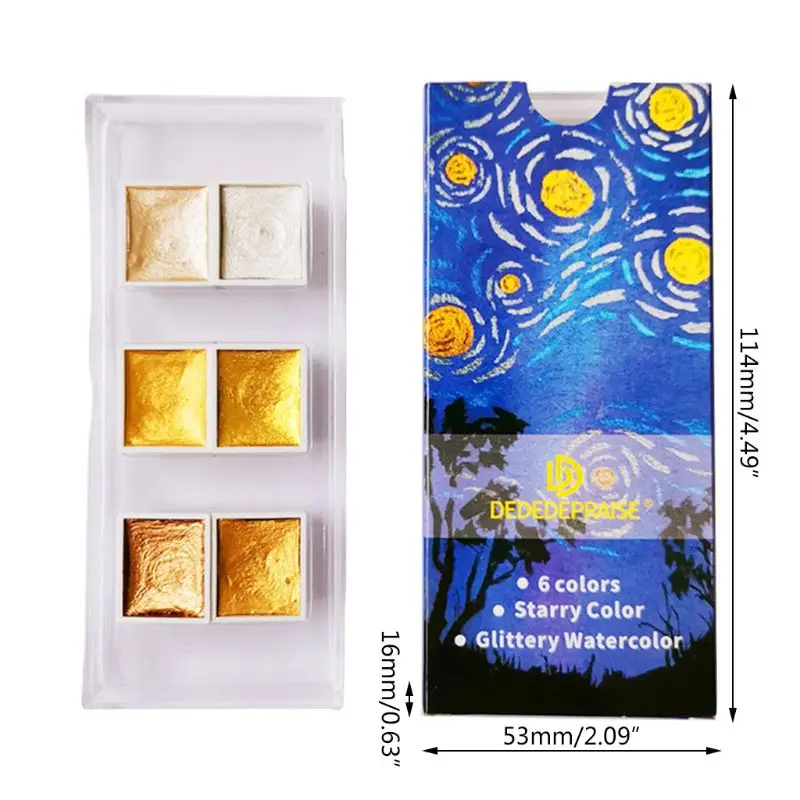 

Handmade 6/12 Color Glitter Water Color Set Metallic Gold aquarela Pigment Paint Artist Painting