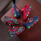 Детская обувь со светодиодной подсветкой Человек-паук для мальчиков и девочек, легкая детская спортивная обувь, сетчатая Спортивная обувь со светодиодной подсветкой для мальчиков и девочек