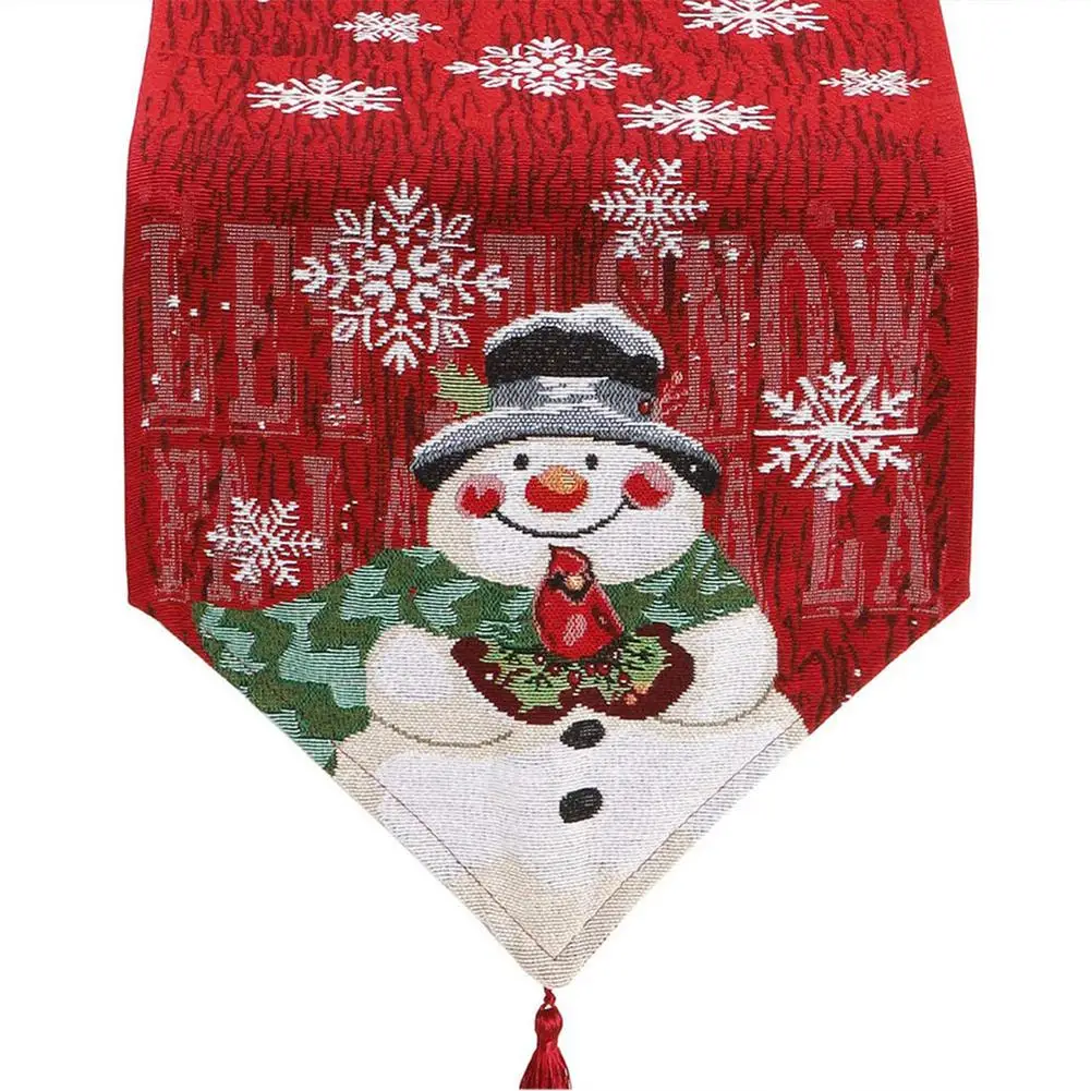 

Christmas Snowman Table Runner With Tassels For Dining Table Wedding Party Christmas Xams Home Decor Soft Tablecloth Decorations