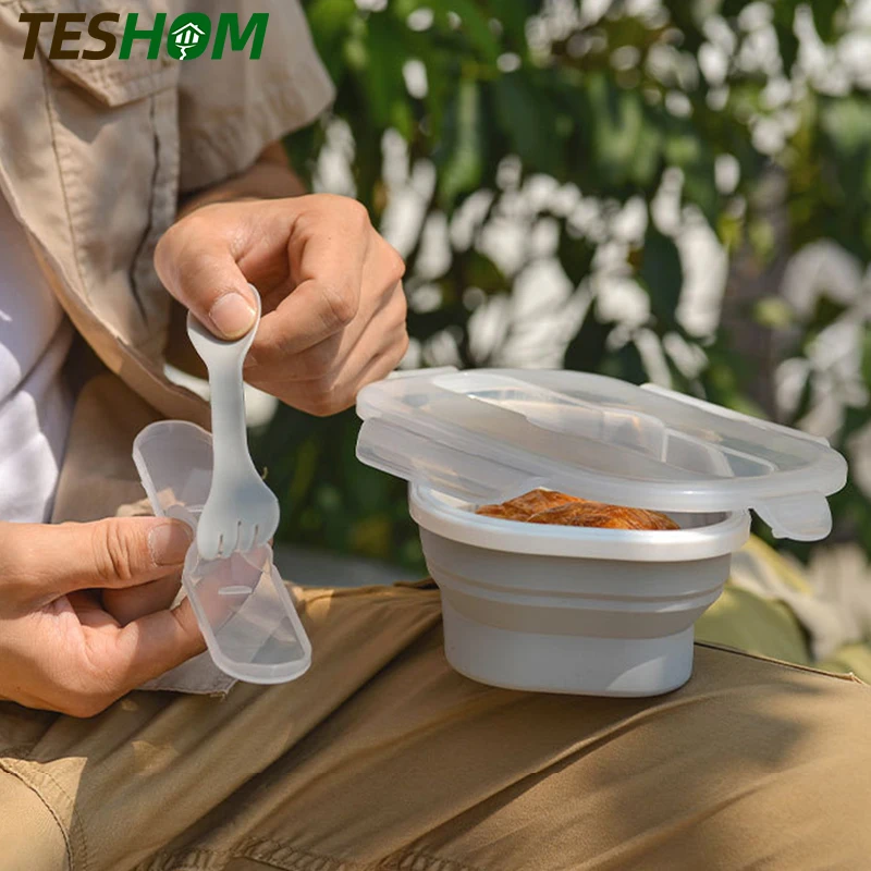 2 шт./компл. Силиконовый складной переносной коробка для ланча чашки круглая