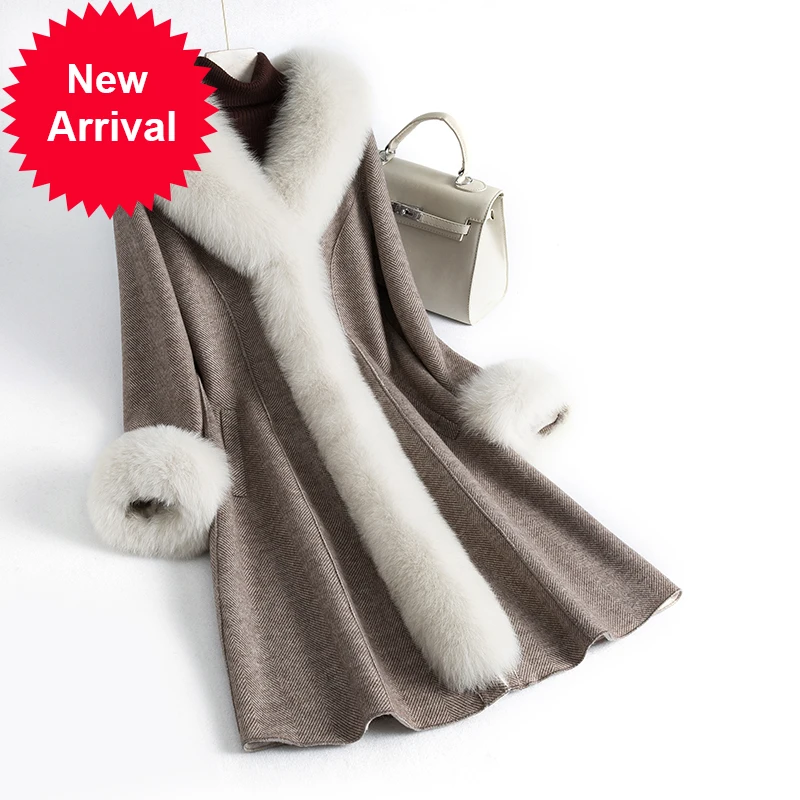 

Шуба из овечьей шерсти Женская облегающая средней длины, шерстяное пальто в Корейском стиле