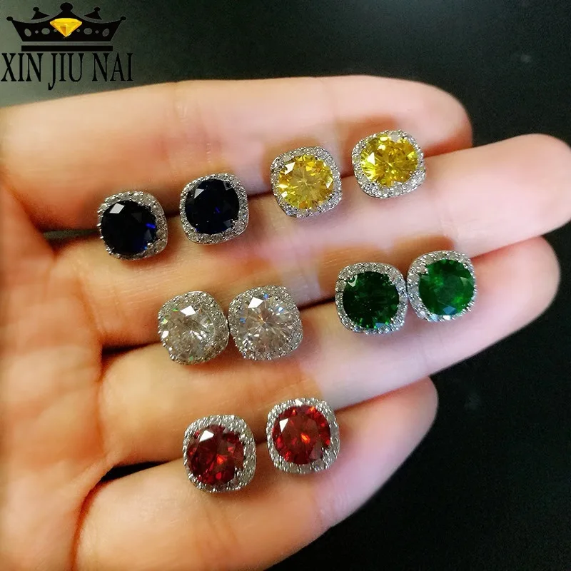 Женские серьги гвоздики квадратной формы Серебристые с фианитом 8 мм 5