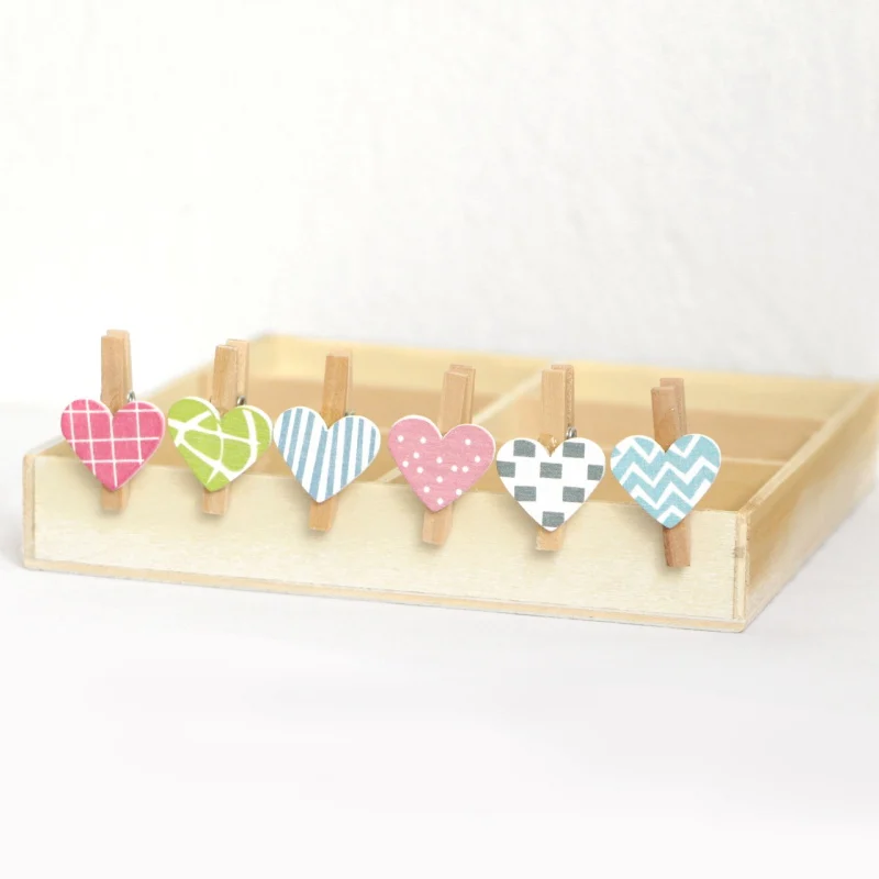 Мини красочные сердце деревянный зажим офисные принадлежности фото Памятка крюк