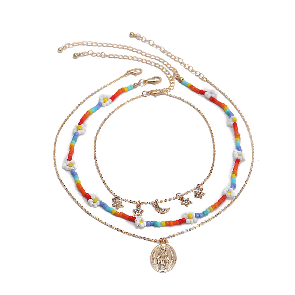 

Bohemia Multilayer Chain Colorful Beaded Chokers Colliers Crystal Star Moon Pendant Necklaces For Women Fashion Charm Necklaces