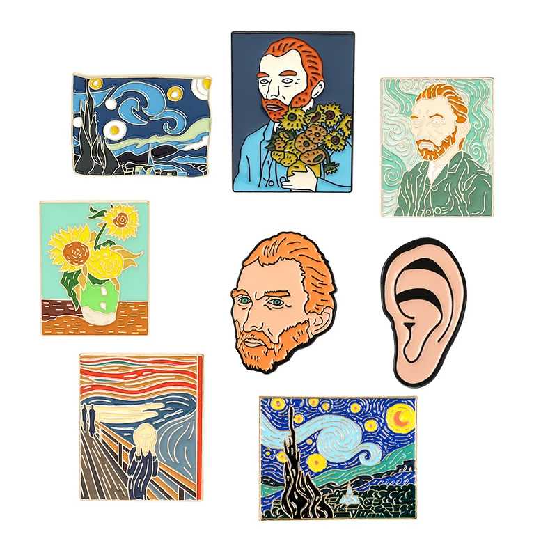 

Van Gogh Brooches The Scream Sunflower The Starry Night Enamel Pins for Backpacks Artist Badge Metal Jewelry Gift Wholesale