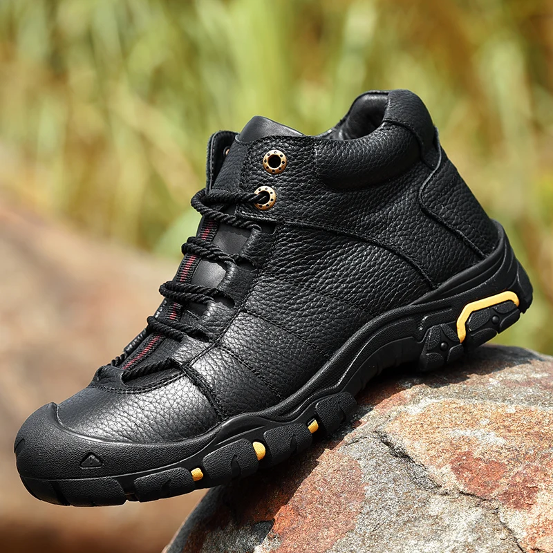 

Brand Designer Genuine Leather Shoes Men Outdoor Hiking Boots Man Sneakers Non-slip Autumn Winter Plush Snow Boots Male Hot Sale