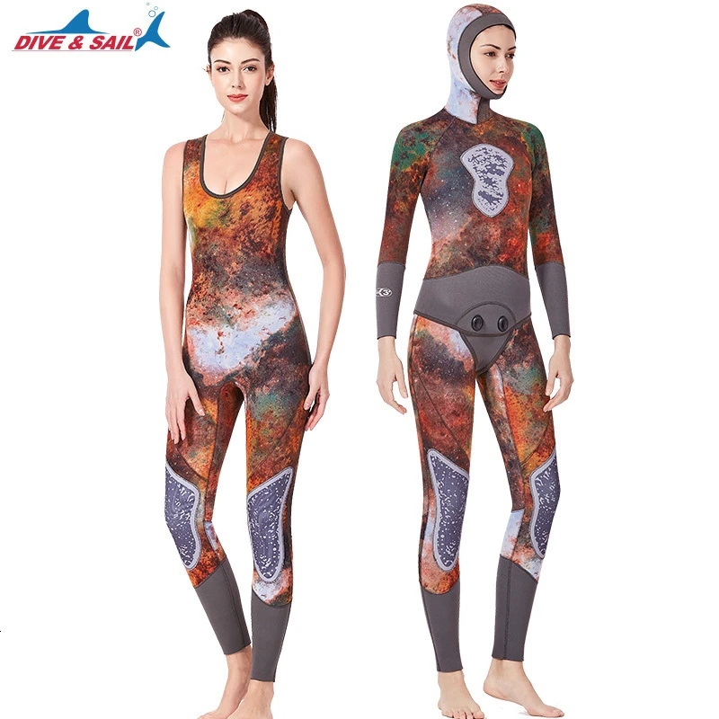 Неопреновый гидрокостюм с 3D принтом 3 мм унисекс 2 предмета купальники капюшоном