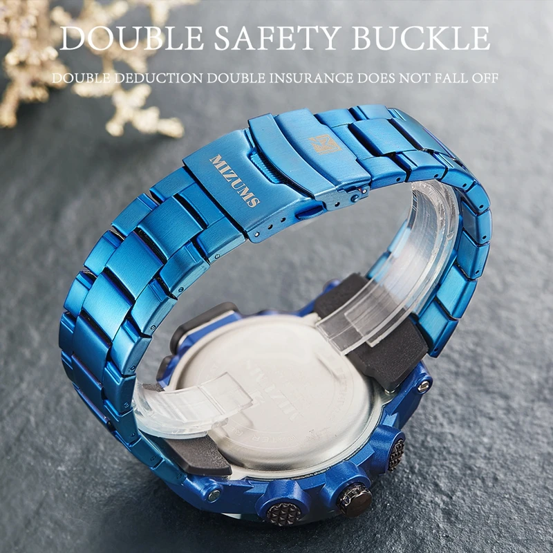 

MIZUMS New 8024 Waterproof Sports Men's Watch Dual Movement Electronic Watch Steel Band Men Quartz Fashion Wristwatches