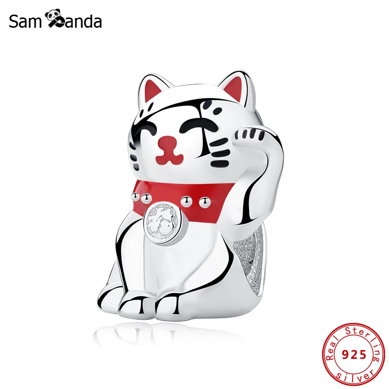Новые Аутентичные 100% бусины из стерлингового серебра 925 Шарм Maneki Neko амулеты
