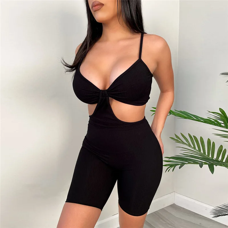

Playsuit Women Summer 2021 Sexy Sleeveless V-Neck Backless Hollow Out Solid Night Club Party Ladies Jumpsuit Overalls SJ7836X