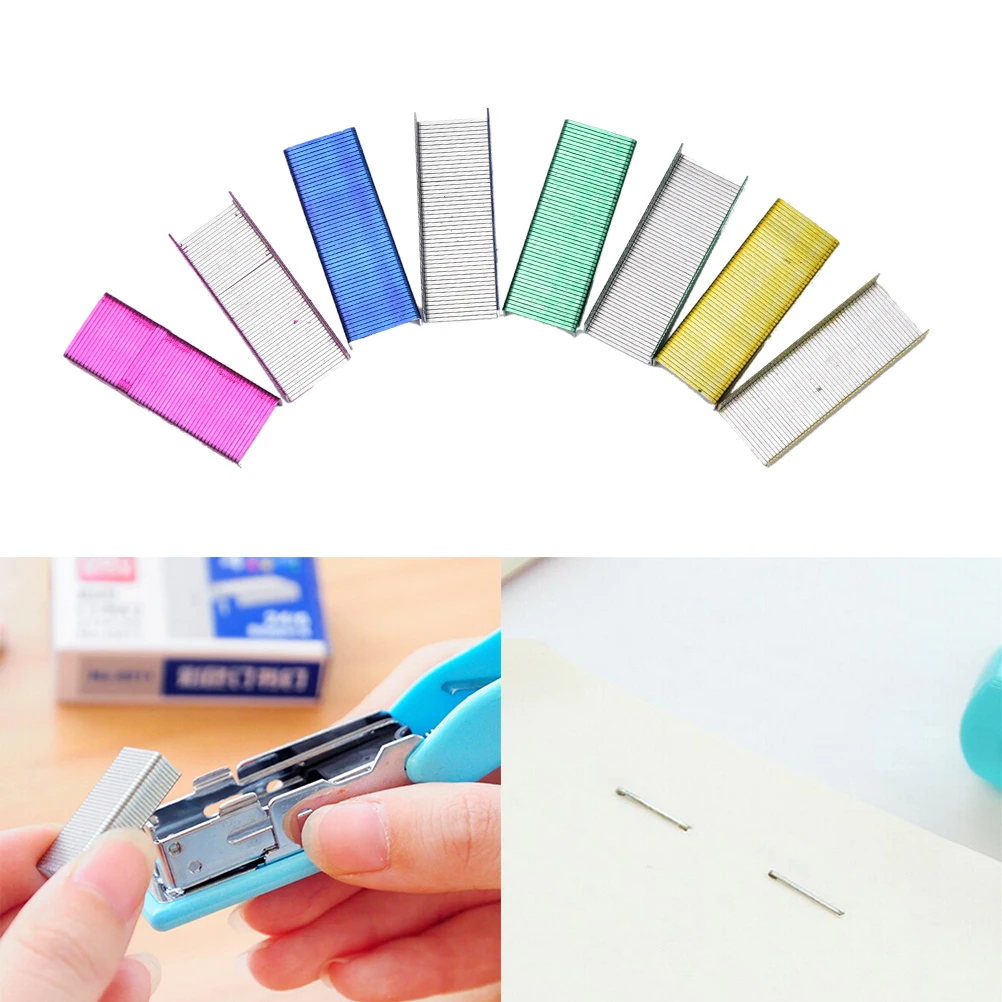 

Hot Selling 1Pack 12mm Creative Colorful Stainless Steel Staples Office Binding Supplies Wholesale low price