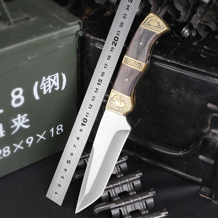 

New Outdoor Knife with Wooden Handle Hunting Tactics Combat Military Fixed Blade Knife Survival Fishing Diving Practical
