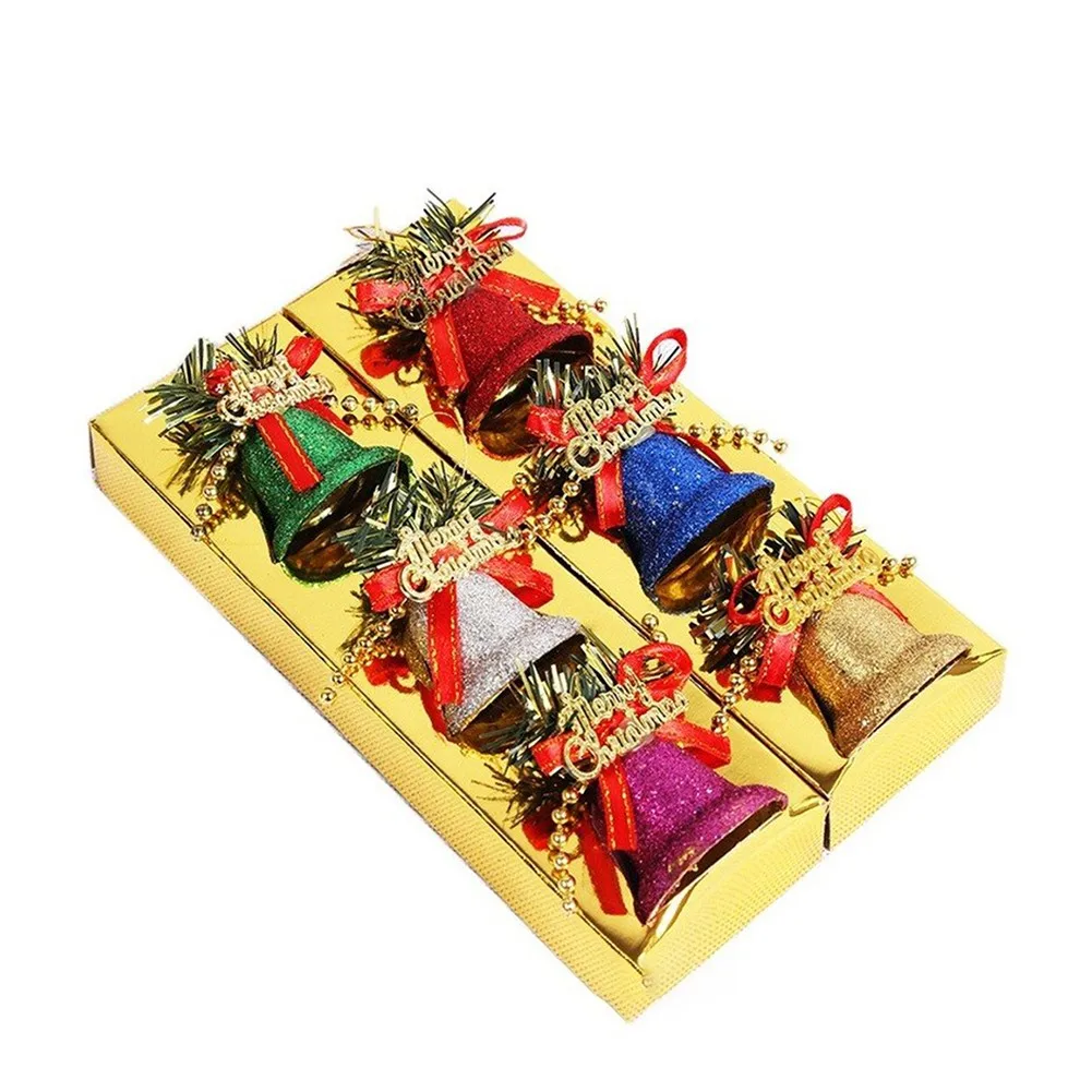 

6pcs/set Colorful Dusted Plastic Bells Xmas Tree Accessories Christmas Ornament Gift Christmas Decorations Home Decor