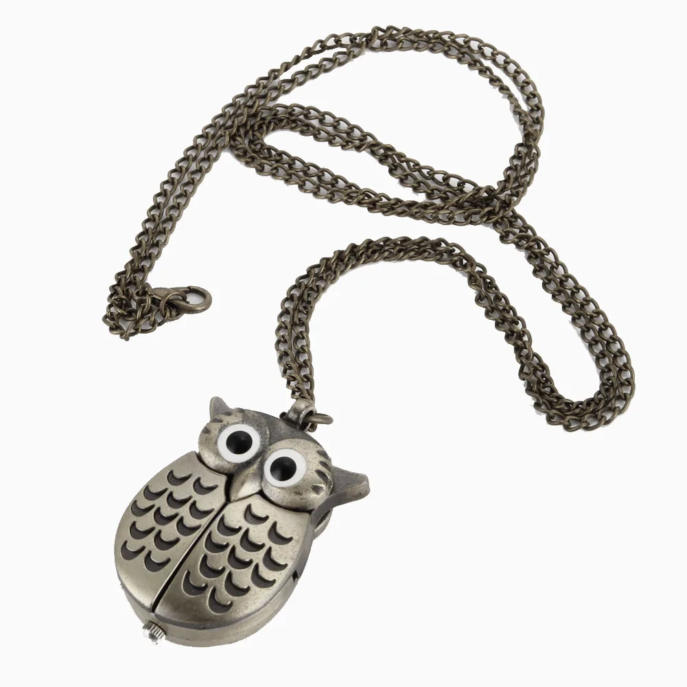 

Fashion Vintage Men Women Pocket Watch Alloy Retro Owl Shape Clock Pendant Long Necklace Chain Watches Birthday Gifts SWD889